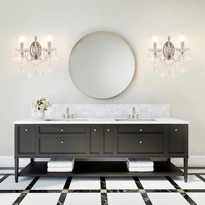 Crystal Wall Lights, Modern Sconces - Brilliant 2 Light Maria Theresa Wall Lamp Light Fixtures, Wall Mounted Lamp for Bedroom, Living Room, Bedside, Corridor