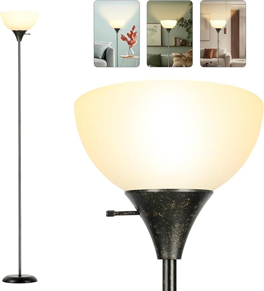 RISLG Floor Lamp, Standing Lamp for Bedroom, Drop-Resistant White Lampshade, Rotary Switch, Industrial Metal Floor Lamp for Living Room Bedroom Study Office Kid’s Room