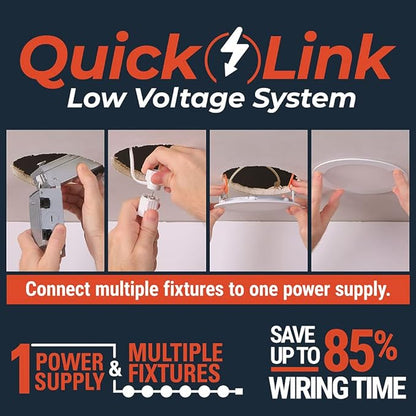 HALO HLBQL4069FSE010 LED Canless Downlights, Remote Power Supply, Selectable 2700K, 3000K, 3500K, 4000K, 5000K CCT HLB QuickLink Low Voltage 0-10V 4 inch White (Pack of 2)