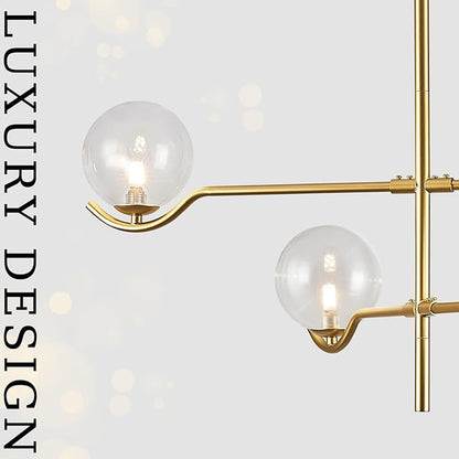 CATINER 4 Lights Gold Sputnik Chandelier, Modern Large L31 '' Mid Century Long Ceiling Pendant Light Fixtures with Clear Glass Globe Shades for High Ceiling Living Room Foyer Dining Room Bedroom