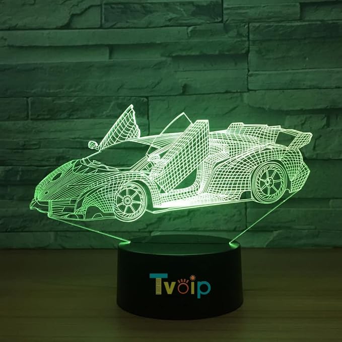 7 Color Changing Night Lamp 3D Atmosphere Bulbing Light 3D Visual Illusion LED Lamp for Kids Toy Christmas Birthday Gifts (Racing Car)