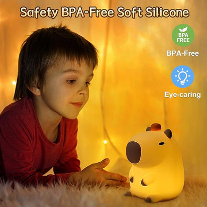 Capybara Cute Night Light for Kids, Rechargeable LED Dimmable Silicone Nightlight for Kids,Funny Light Up Capibara,Squishy Capybara Lamp Xmas Gifts
