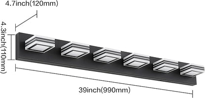 SOLFART Modern LED Dimmable Bathroom Light Fixtures Over Mirror Led Vanity Lights Modern Black LED 6 Light Vanity Light