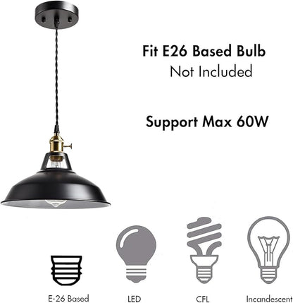 CLAXY Industrial Black Barn Pendant Light with Switch E26 Height Adjustable Hanging Ceiling Light Fixture for Kitchen Bar Restaurant Coffee loft