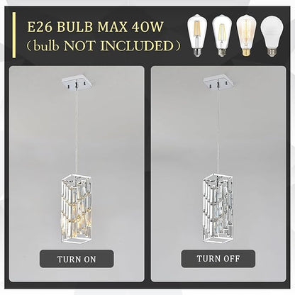 CATINER Chrome Crystal Pendant Light, Mini Hanging Pendant Lighting Fixture with Adjustable Cord, Modern Silver Pendant Light for Kitchen Island, Dining Room, Bedroom, Hallway, E26 Base (1 Pack)