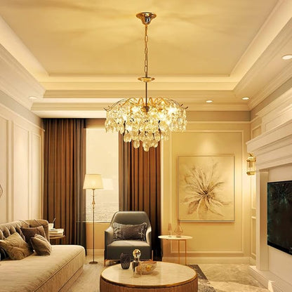 Saint Mossi 6-Light Gold Crystal Chandeliers, Middle Century Dining Room Light Fixture, Modern Pendant Light for Living Room, D20 x H17, Adjustable Chains 59", Chopper Finish Metal Frame