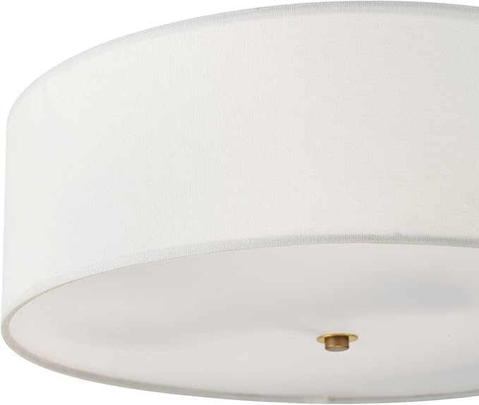Globe Electric 2-Light Flush Mount Ceiling Light, Matte Brass Finish, White Linen Shade, E26 Base, Dimmable, Minimalist Home Lighting, 60998