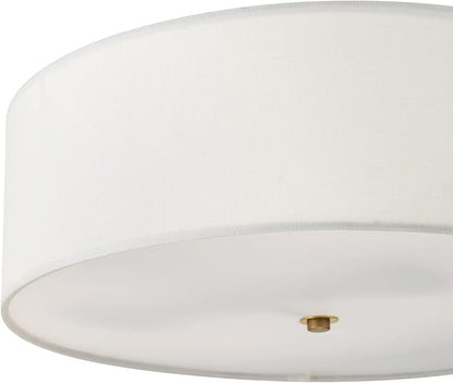 Globe Electric 2-Light Flush Mount Ceiling Light, Matte Brass Finish, White Linen Shade, E26 Base, Dimmable, Minimalist Home Lighting, 60998