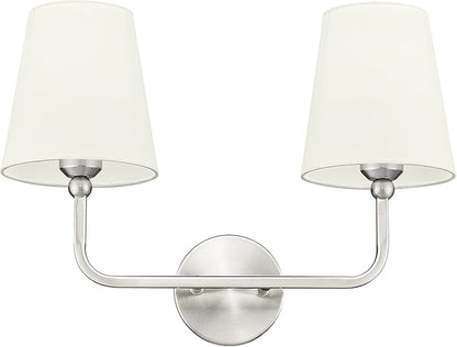 2-Light Bathroom Light Fixtures, Brushed Nickel Vanity Lights, Double Wall Sconce with Beige Fabric Shade, Modern Sconces Wall Lighting for Hallway Bedroom Stairway, VL837-BN-B-2