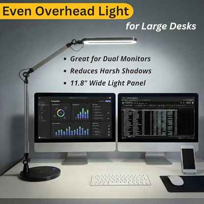 OTUS LED Architect Desk Lamp for Home Office with Wireless Charger, Adjustable Swing Arm, 32 in Tall, 11.8 in Panel, 3 Color Modes, 12 Dimmable Levels, Eye-Caring for Reading, Study, Video Calls