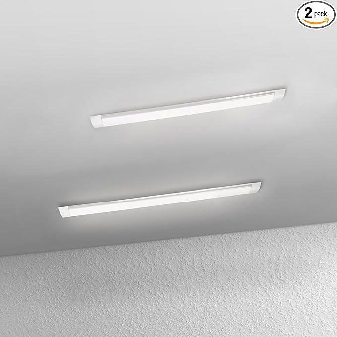 2-Pack 3FT LED Batten, Close to Ceiling Light fixtures, 30W, Ultra-Thin Day Light, 4000K, IP20, LED Ceiling Light for Garage, Stores, Warehouse, Office, Corridor, supermarkets, etc.