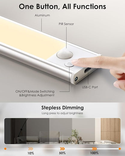 5 Pack Under Cabinet Lights, Upgraded 2500mAh Under Cabinet Lighting Wireless, Rechargeable Motion Sensor Light Indoor LED Closet Lights Under-Counter Light Fixtures for Kitchen, Hallway, Stairs, 12in