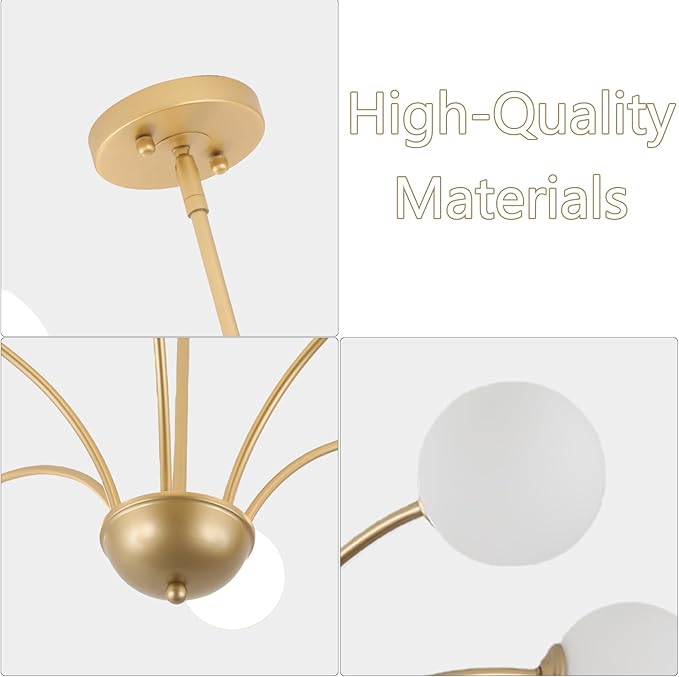 29.7” Modern Gold Chandelier 6-Lights Modern Vintage Golden Chandelier Light Fixture Rustic Farmhouse Glass Chandeliers for Dining Room, Kitchen Island, Bedroom, Living Room, Foyer, G9