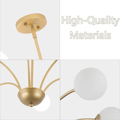 29.7” Modern Gold Chandelier 6-Lights Modern Vintage Golden Chandelier Light Fixture Rustic Farmhouse Glass Chandeliers for Dining Room, Kitchen Island, Bedroom, Living Room, Foyer, G9