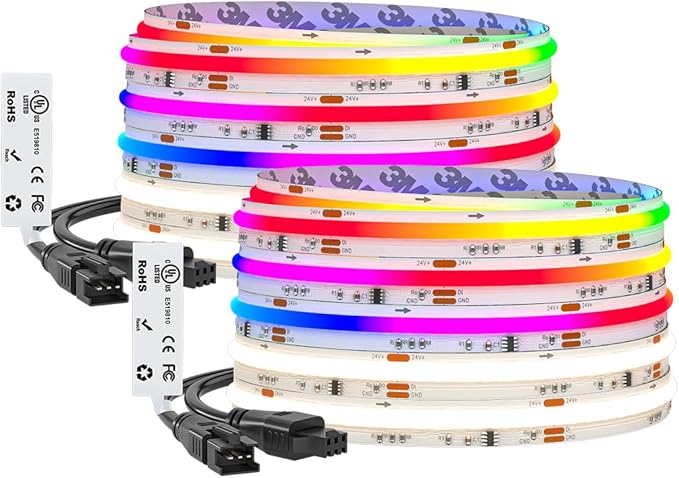 BTF-LIGHTING FCOB COB LED Strip Light, WS2814 Smart IC RGBW 4000K Color Chasing Light, UL Listed DC24V 32.8FT 784LEDs/m High Density 10mm Width for Home Party DIY Decor(No Adapter or Controller)