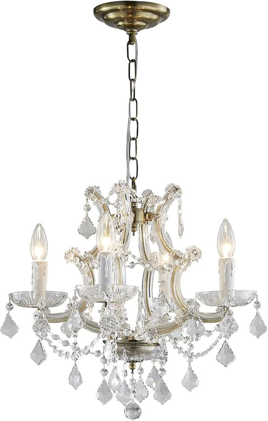 Saint Mossi 4 Light Maria Therese K9 Crystal Chandelier Light Fixture,Antique Brass Finish,Modern Chandelier Small Chandlier for Bedroom,Dining Room,Living Room,H17 x W17,Chain Adjustable