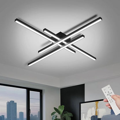 Black Modern LED Ceiling Light Fixtures with Remote 3000K/4500K/6000K Close to Ceiling Lights Creative Design Ceiling Lamp for Bedroom Kitchen Living Room Dining Room (64W, 4 Lights)