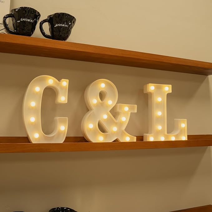 Foaky Rechargeable LED Letter Lights Sign Marquee Light Up Letters Sign for Night Light Wedding/Birthday Party Christmas Lamp Home Bar Decoration (L)