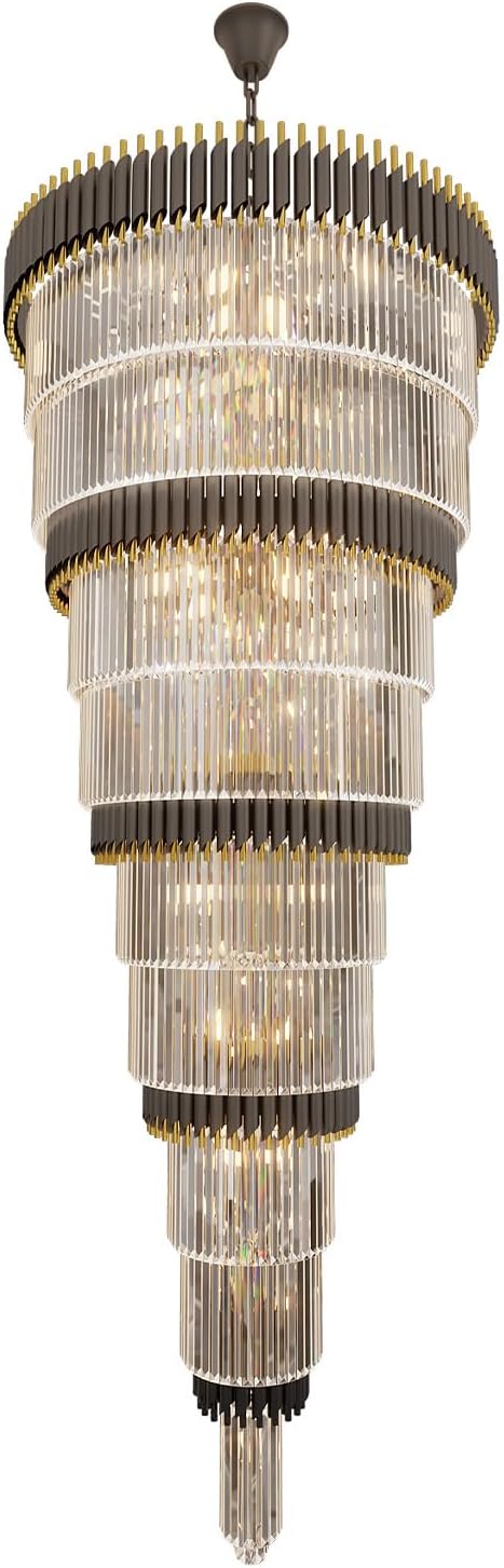 Extra Large Staircase Chandeliers 9-Tier Black and Gold Chandelier Luxury Long Crystal Chandelier Lighting for High Ceiling Foyer Entryway Grand Hotel Lobby 31-Light H84 x W40