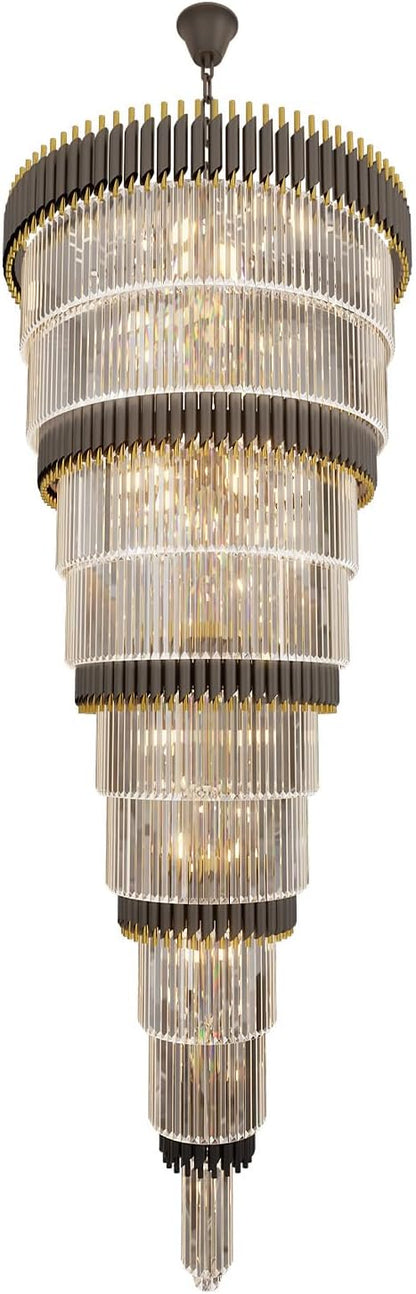 Extra Large Staircase Chandeliers 9-Tier Black and Gold Chandelier Luxury Long Crystal Chandelier Lighting for High Ceiling Foyer Entryway Grand Hotel Lobby 31-Light H84 x W40