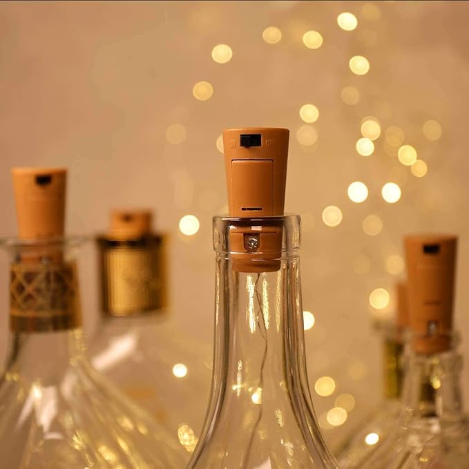 VOOKRY Wine Bottle Lights with Cork, 16 Pack 20LED Fairy Lights Battery Operated Mini Copper Wire Cork Lights for Liquor Bottles DIY Party Wedding Christmas Festival Bar Decoration(Warm White)