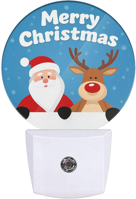 EKOBLA Santa & Reindeer Plug-in Night Light, Merry Christmas Snowflake LED Nightlight with Auto Sensor for Holiday