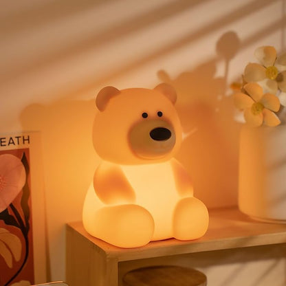 QANYI Teddy Bear Night Light – Soft Squishy Silicone Touch Lamp, USB Rechargeable & Dimmable, Cute Bedroom Decor for Kids Nursery, Birthday Christmas Gift for Toddlers, Girls & Boys