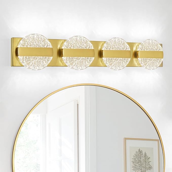 Luxury Brushed Gold Bathroom Vanity Light with High CRI 90+ LED for True Colors, 20W 6000K Cool White Modern Bathroom Lights Fixture Over Mirror for Makeup & Shaving