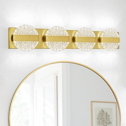 Luxury Brushed Gold Bathroom Vanity Light with High CRI 90+ LED for True Colors, 20W 6000K Cool White Modern Bathroom Lights Fixture Over Mirror for Makeup & Shaving