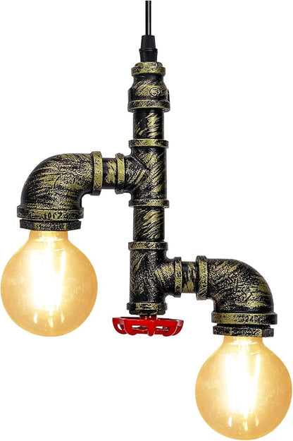 Kawell Vintage Pendant Light Fixtures Industrial Retro Ceiling Chandelier Creative Water Pipe Hanging Light Fixtures Art Deco Iron E26 60W Max for Bedroom Cafe Bar Restaurant Kitchen, Bronze Color