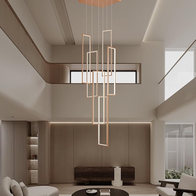 GEADI Modern Led Chandelier with Remote, Foyer Chandeleirs for High Ceilings, Dimmable Large Chandelier Staircase Pendant Light Fixture for Entryway Living Room(6 Lights,3000-6500K)