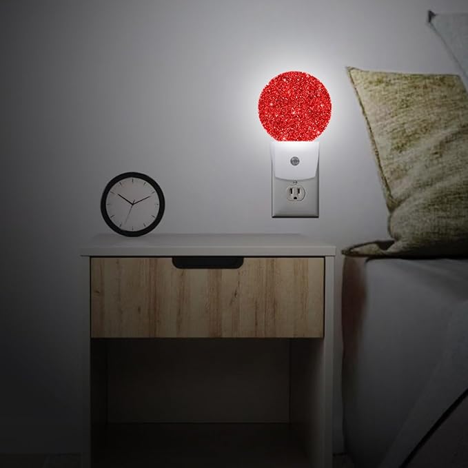Red Glitter Shine Plug in Night Light Auto Light Round Lamps Energy Saving Gift for Women Men Friends