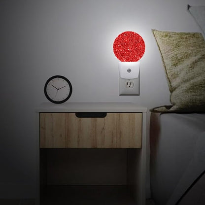 Red Glitter Shine Plug in Night Light Auto Light Round Lamps Energy Saving Gift for Women Men Friends