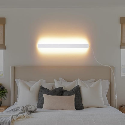 KELUOLY Modern Plug in Wall Sconces, 23.6 inch Frosted White LED Long Wall Lights, 12W Warm White 3000K Acrylic Indoor Wall lamp,with 59" Plug Cable for Bedroom, Living Room, Bathroom Makeup, Hallway