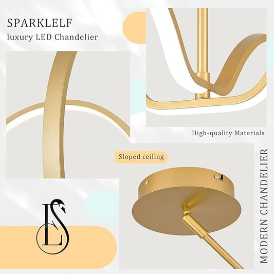 Modern LED Pendant Light Gold Dimmable Circular Chandelier, Kitchen Island Pendant Light Fixture with Remote Control for Dining Room, Kitchen, Entry, Living Room(D31.5 Inch)