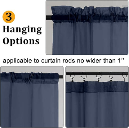 Gwine Navy Blue Sheer Curtains 84 Inches Long 2 Panels Set for Living Room, Rod Pocket Voile Bedroom Curtains, Light Filtering Solid Window Sheer Panels, Each 42" Wx84 L