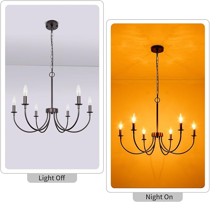Farmhouse Chandelier, 6-Light Chandeliers for Dining Room Lighting Fixtures Hanging, Oil Rubbed Bronze Candle Chandelier Rustic Industrial Modern Chandelier for Living Room, Bedroom, Foyer