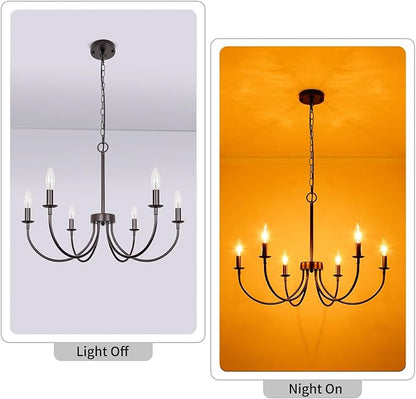 Farmhouse Chandelier, 6-Light Chandeliers for Dining Room Lighting Fixtures Hanging, Oil Rubbed Bronze Candle Chandelier Rustic Industrial Modern Chandelier for Living Room, Bedroom, Foyer