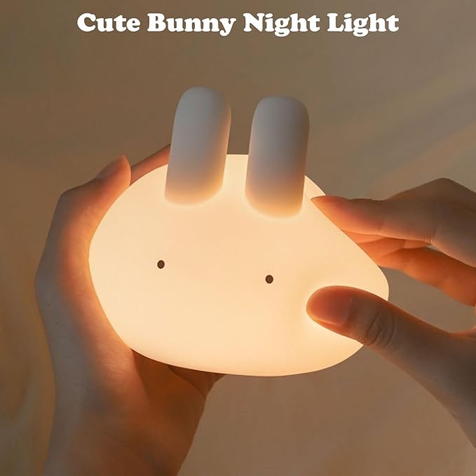 Minimalist Bunny Night Light for Kids, Cute Rabbit Dimmable Nightlight, Tap Control Silicone Bedside Lamp with 15/30min Timer, LED Rechargeable Animal Lamp for Toddler Boys Girls Nursery Decor (Bunny)