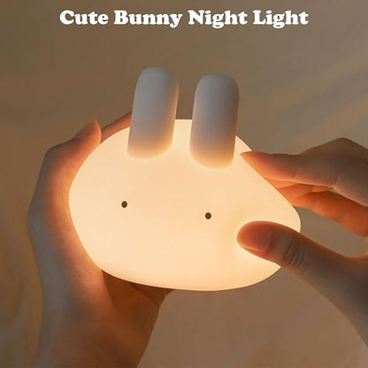Minimalist Bunny Night Light for Kids, Cute Rabbit Dimmable Nightlight, Tap Control Silicone Bedside Lamp with 15/30min Timer, LED Rechargeable Animal Lamp for Toddler Boys Girls Nursery Decor (Bunny)