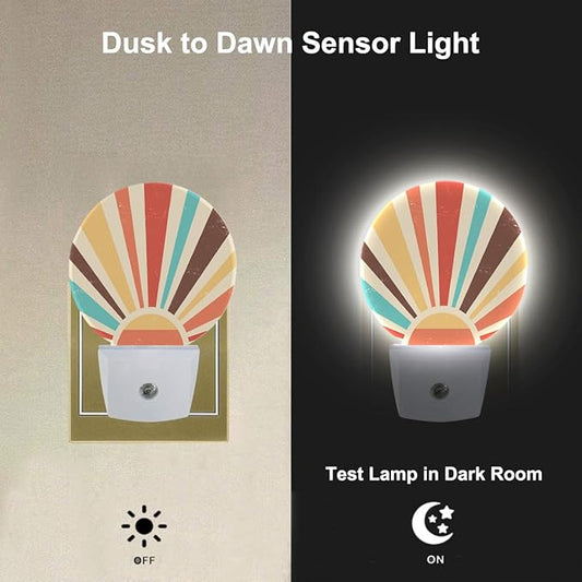 Boho Sun Night Lights Plug into Wall Abstract Sunshine Mid Century Modern Sun LED Dusk to Dawn Plug-in Nightlight Auto Sensor for Bedroom Bathroom Hallway Living Room