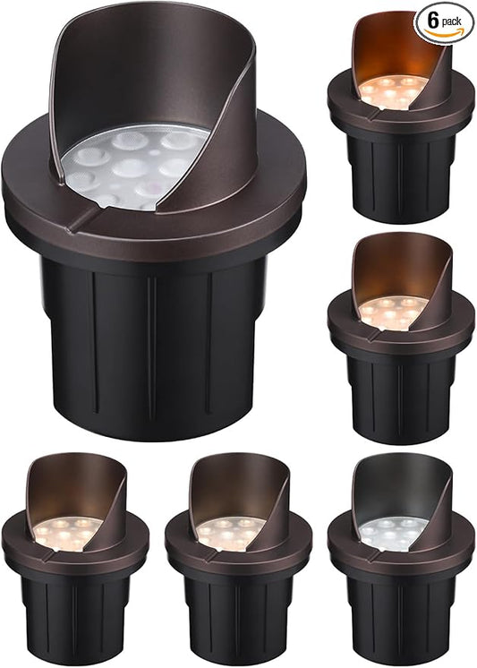 LEONLITE Dia. 4 Inch 5CCT Well Lights Landscape LED In Ground, Shielded Top, 5 Color Temperature Selectable, 12-24V AC/DC CRI90 Low Voltage Garden Landscaping, Oil Rubbed Bronze Aluminum, Pack of 6