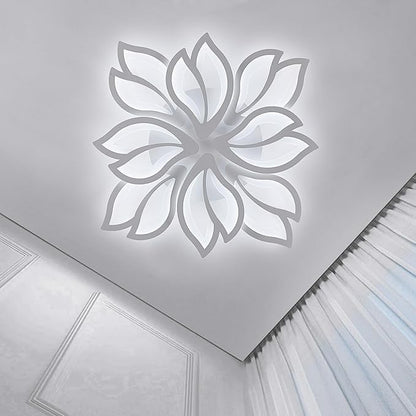 Modern LED Ceiling Light Fixture Dimmable, 28" White Modern Flower Ceiling Light with Remote Control, Low Profile Flush Mount for Bedroom, Kitchen, Living Room