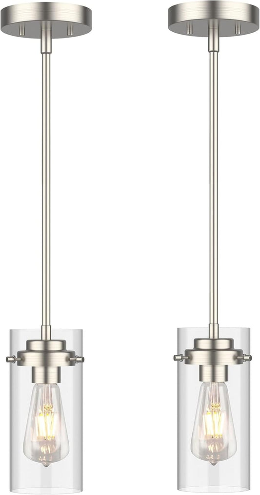 EAPUDUN Pendant Light (2 Packs), Kitchen Ceiling Hanging Light, Adjustable Height, Kitchen Light Fixtures Brushed Nickel Pendant Lights, Farmhouse Pendant Lighting for Sink Island, Home Décor Lighting