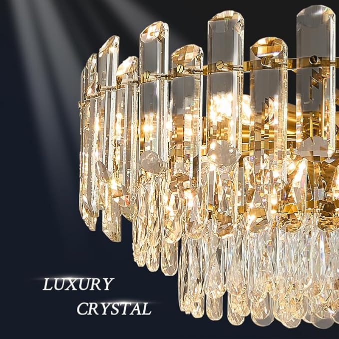 23.6" Gold Crystal Chandeliers Fully Transparent Crystal Modern3-Tier Luxury Pendant Light 12-Light Ceiling Pendant Lighting for Dinning Room Living Room Foyer