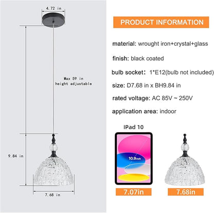 Modern Black Clear Glass Pendant Light 7.68 inch Small Kitchen Island Hanging Light Fixture with Crystal for Sink Bar Dining Room Bedside Set of 3 lámparas colgantes para isla de cocina