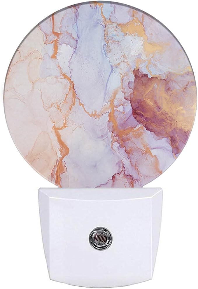 EKOBLA Marble Pattern Plug-in Night Light, Pink Round LED Wall Lamp for Kids, Adults, Grandparents & Modern Home Decor
