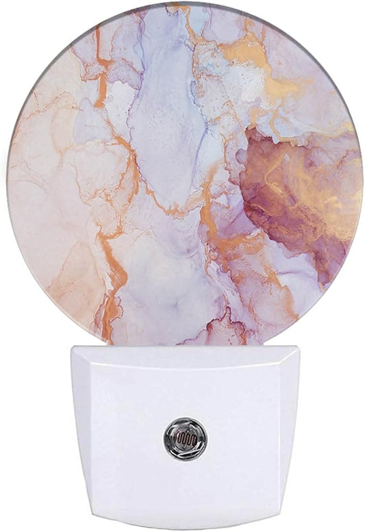 EKOBLA Marble Pattern Plug-in Night Light, Pink Round LED Wall Lamp for Kids, Adults, Grandparents & Modern Home Decor