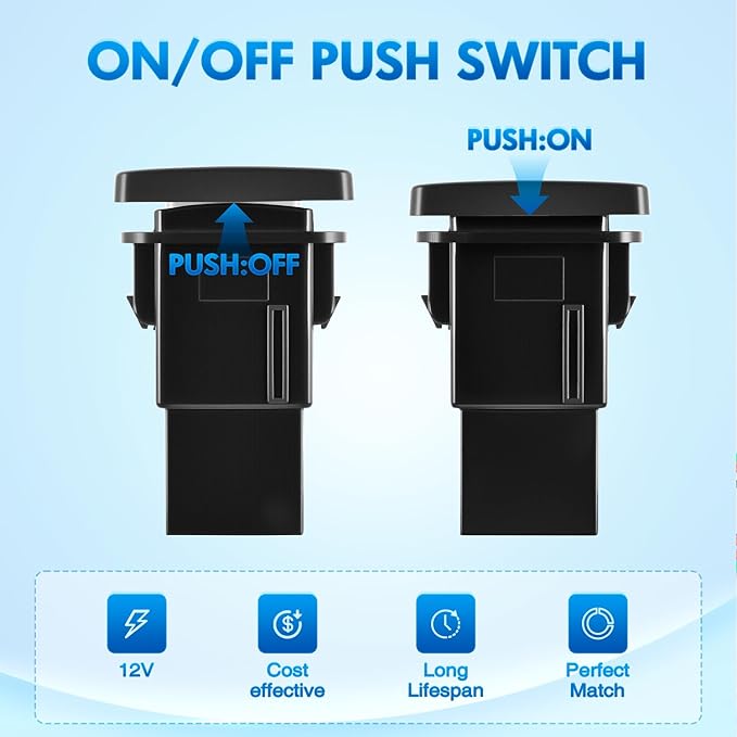 Nilight ROOF Lights Push Button Switch 12V ON Off Switches with Connector Wire Kit 1.28" x 0.87" Replacement for Toyota Sequoia Highlander Tacoma Tundra 4Runner RAVR Yaris