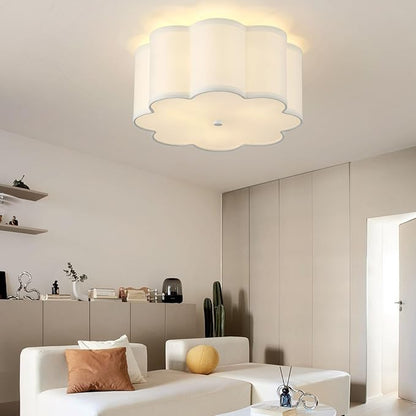 13.4"Semi Flush Mount Ceiling Light Fixture, 3-Light Modern Close to Ceiling Light With Fabric Flower-Shaped Shade, Light Fixtures Ceiling Mount for Bedroom Nursery Kids Room Living Room(White)